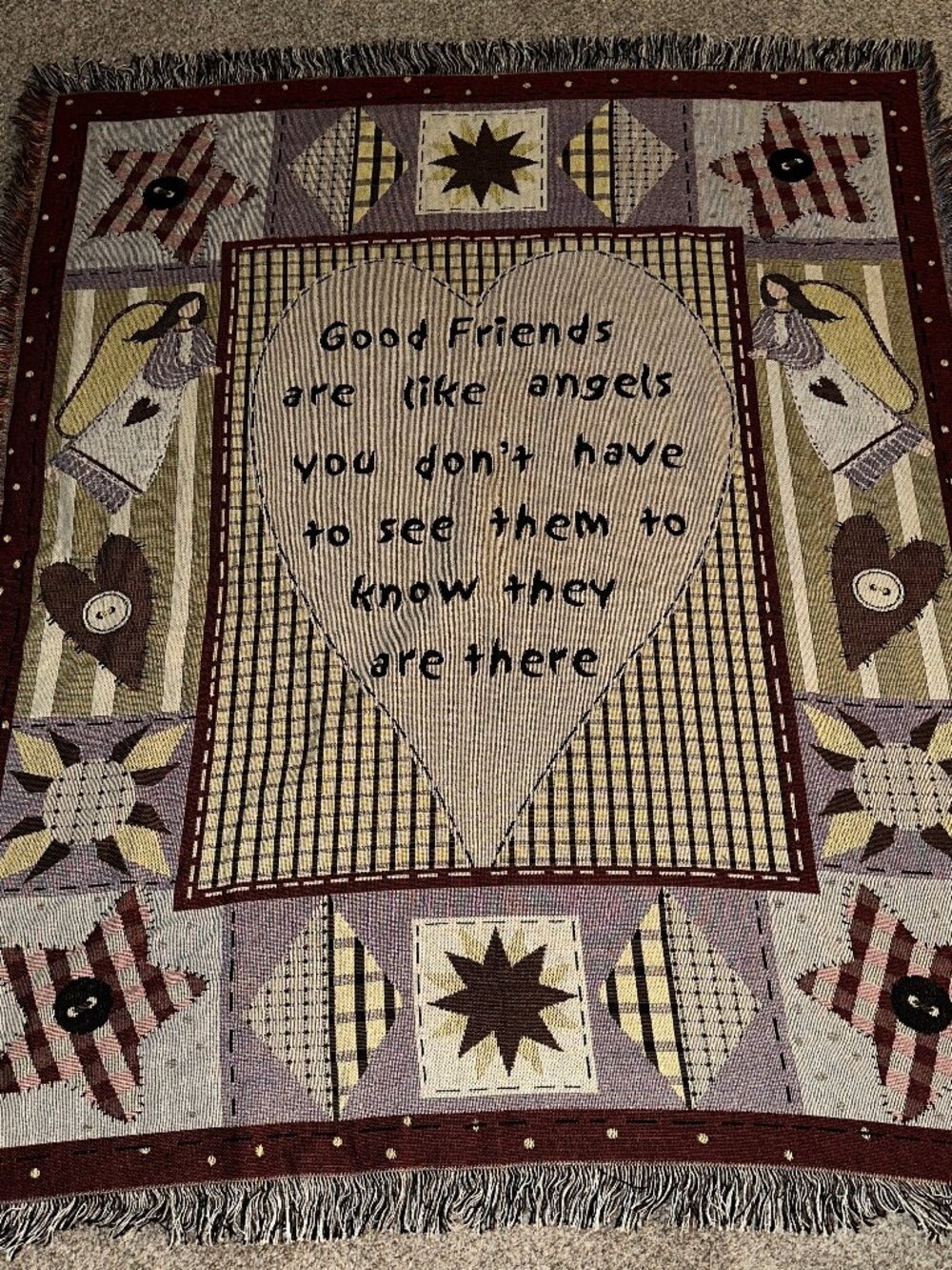 MALLORY LANE THROW BLANKET GOOD FRIENDS ARE LIKE ANGELS AMERICANA TAPESTRY